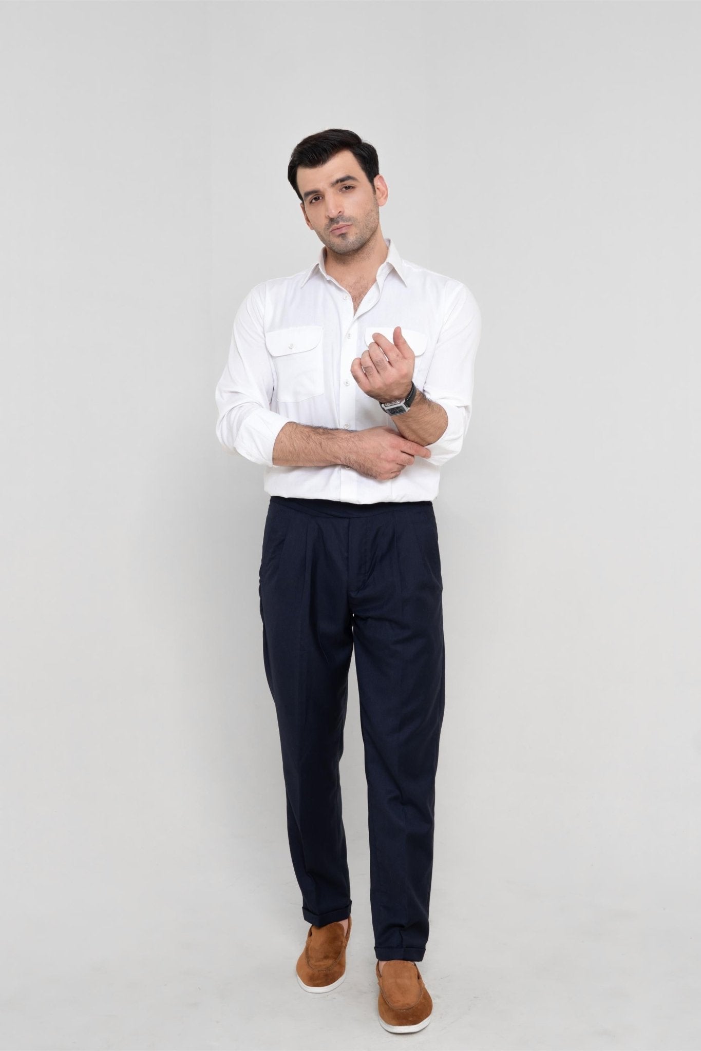 ROYAL TEXTURED WHITE – Italian Collar Double Pocket ShirtshirtGarderobe Clothing