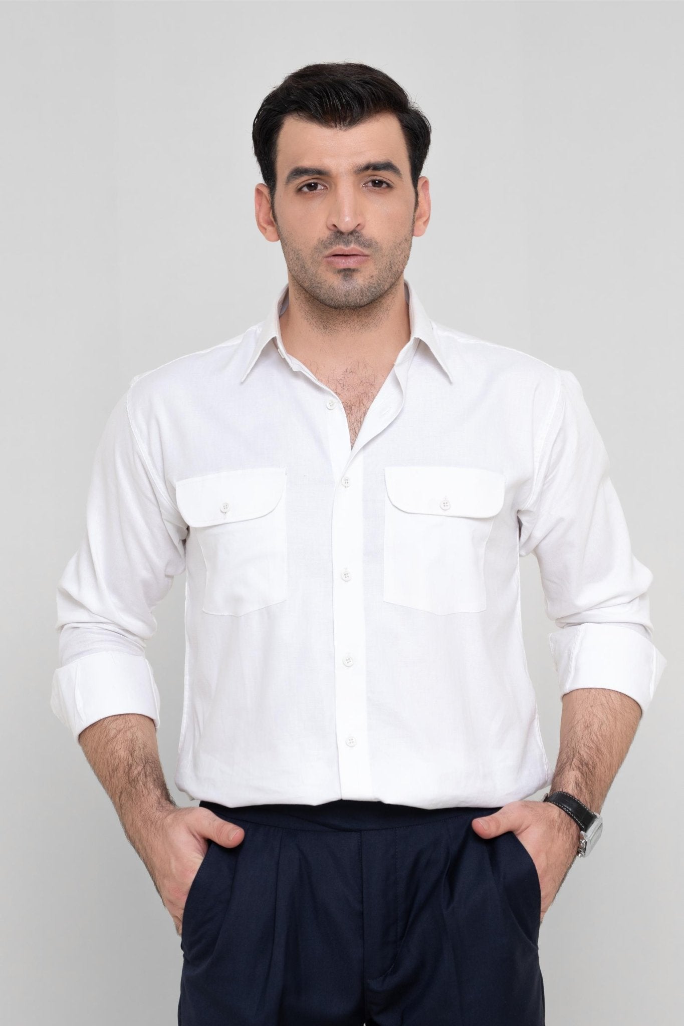 ROYAL TEXTURED WHITE – Italian Collar Double Pocket ShirtshirtGarderobe Clothing