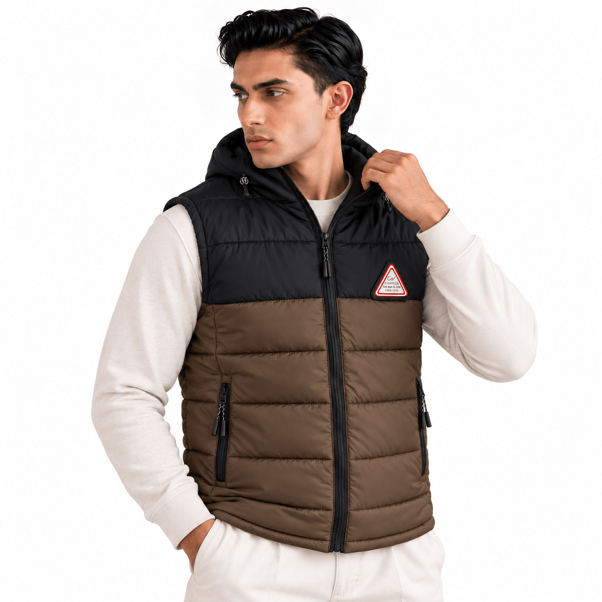 SLEEVLESS DETACHABLE JACKET- BROWNGarderobe Clothing