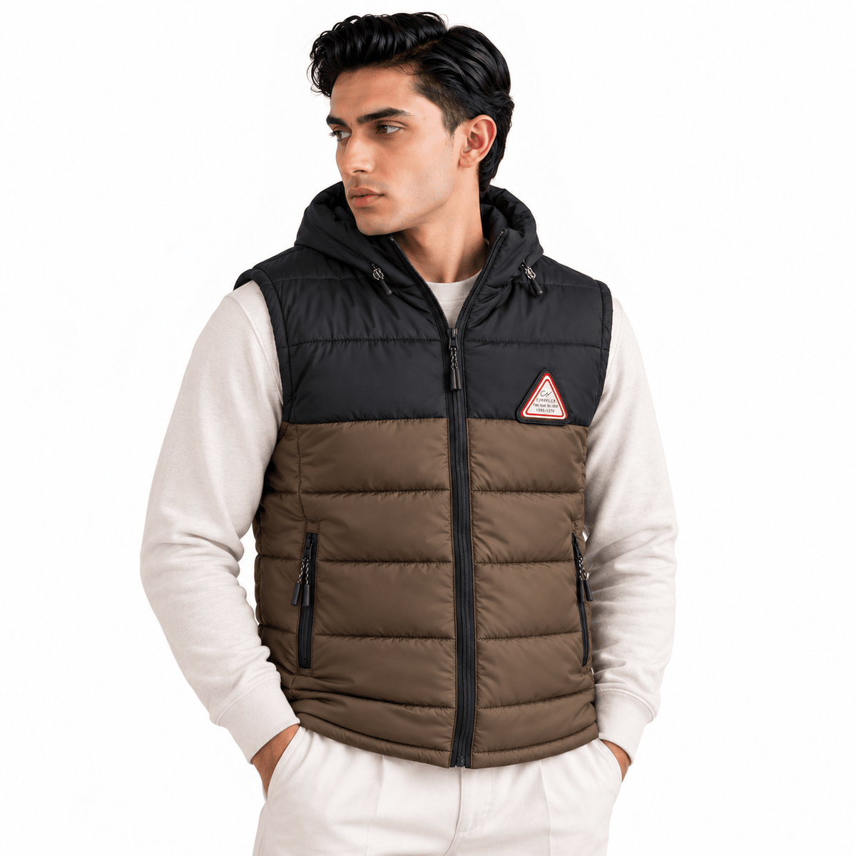 SLEEVLESS DETACHABLE JACKET- BROWNGarderobe Clothing
