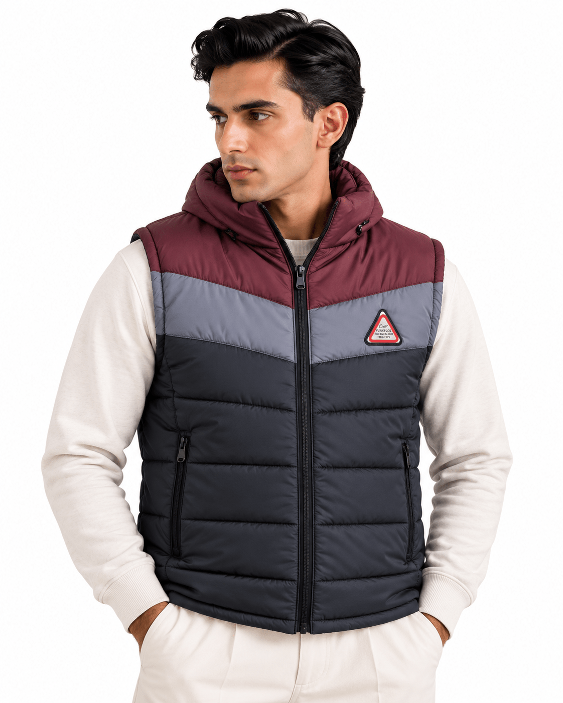 SLEEVLESS DETACHABLE JACKET- MAROONGarderobe Clothing
