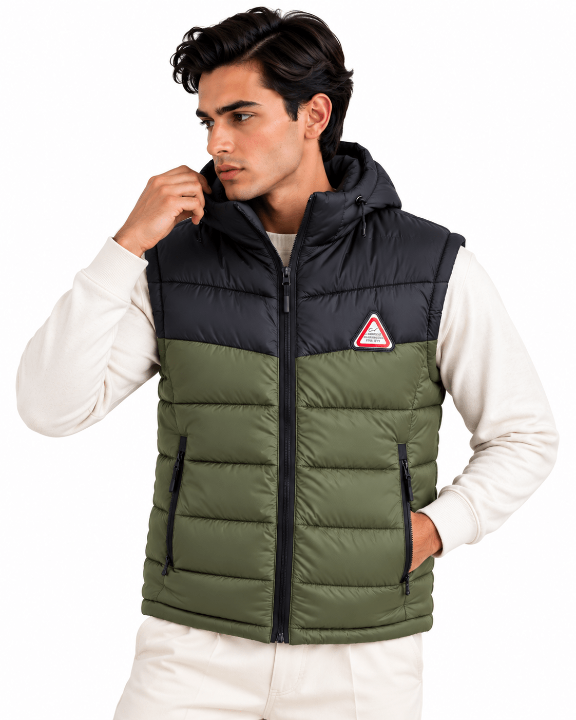 SLEEVLESS DETACHABLE JACKET- OLIVEGarderobe Clothing