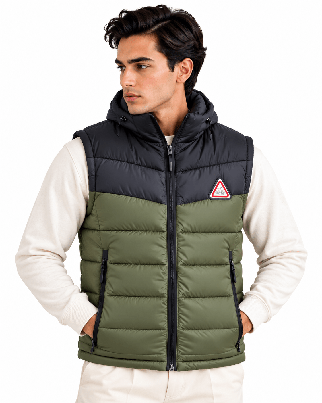 SLEEVLESS DETACHABLE JACKET- OLIVEGarderobe Clothing